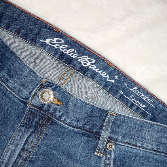 Eddie Bauer EUC Plaid Patch Relaxed Fit Boyfriend Jeans size 14 - Picture 2 of 12